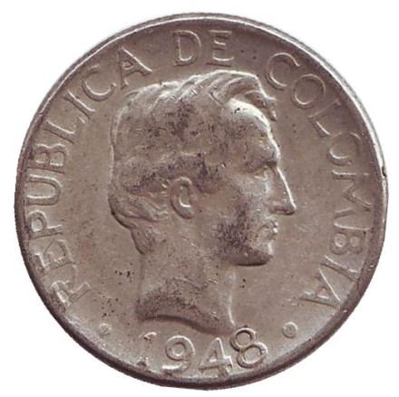 Монета 20 сентаво. 1948 год, Колумбия.