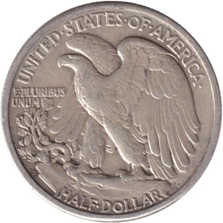Монета 50 центов. 1945 год (D), США. Шагающая свобода. Монета 50 центов. 1945 год (D), США. Шагающая свобода.
