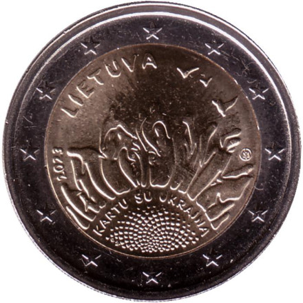 Монета 2 евро. 2023 год, Литва. Украина.