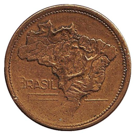 Монета 1 крузейро. 1955 год, Бразилия. Карта Бразилии.