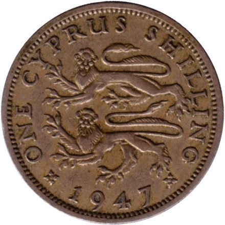 Монета 1 шиллинг. 1947 год, Кипр. Король Георг VI.