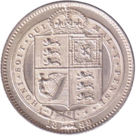 Монета 1 шиллинг. 1889 год, Великобритания. Королева Виктория. (Новый профиль). Монета 1 шиллинг. 1889 год, Великобритания. Королева Виктория. (Новый профиль).