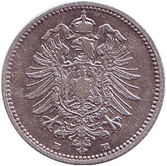 Монета 20 пфеннигов. 1876 год (E), Германская империя. Монета 20 пфеннигов. 1876 год (E), Германская империя.