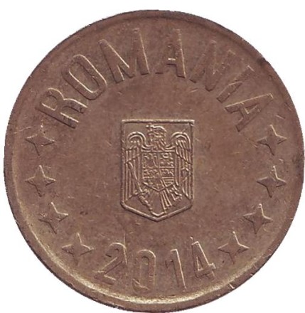 Монета 50 бани. 2014 год, Румыния. Из обращения.