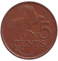 Монета 5 центов. 2001 год, Тринидад и Тобаго. Райская птица. Монета 5 центов. 2001 год, Тринидад и Тобаго. Райская птица.