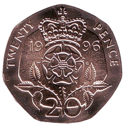 Монета 20 пенсов. 1996 год, Великобритания. BU.