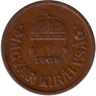 Монета 2 филлера. 1939 год, Венгрия. Монета 2 филлера. 1939 год, Венгрия.