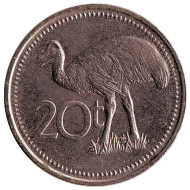 Монета 20 тойа. 1990 год, Папуа-Новая Гвинея. Казуар-мурук.