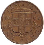 Монета 1 пенни. 1963 год, Ямайка. Монета 1 пенни. 1963 год, Ямайка.