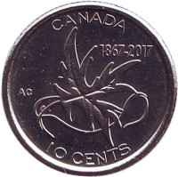 150 лет Конфедерации Канада. Крылья мира. Монета 10 центов. 2017 год, Канада.