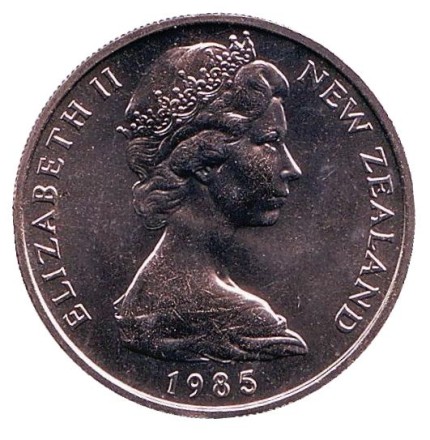 Монета 10 центов. 1985 год, Новая Зеландия. UNC. Маска маори.