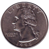 Монета 25 центов. 1998 (D) год, США. Вашингтон. Монета 25 центов. 1998 (D) год, США. Вашингтон.