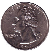 Вашингтон. Монета 25 центов. 1998 (D) год, США.