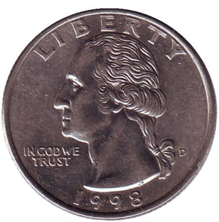 Монета 25 центов. 1998 (D) год, США. Вашингтон.