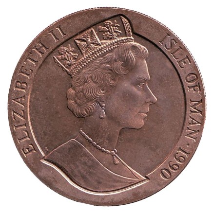 Монета 1 крона. 1990 год, Остров Мэн. 150 лет первой почтовой марке "Чёрный пенни".