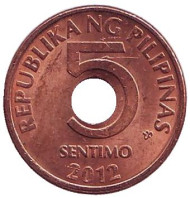 Монета 5 сентимо. 2012 год, Филиппины.