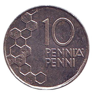 Монета 10 пенни. 2001 год, Финляндия. Из обращения.