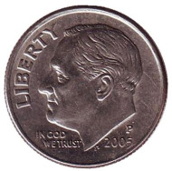 Монета 10 центов. 2005 (P) год, США. Рузвельт. Монета 10 центов. 2005 (P) год, США. Рузвельт.