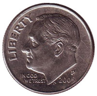 Рузвельт. Монета 10 центов. 2005 (P) год, США.
