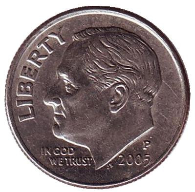 Монета 10 центов. 2005 (P) год, США. Рузвельт.