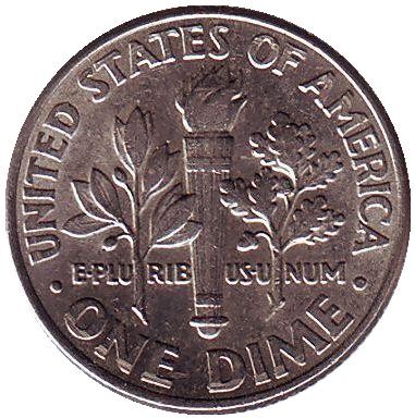 Монета 10 центов. 2005 (P) год, США. Рузвельт. Монета 10 центов. 2005 (P) год, США. Рузвельт.
