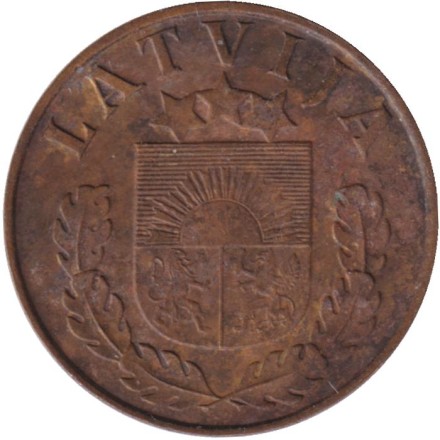 Монета 1 сантим. 1937 год, Латвия.