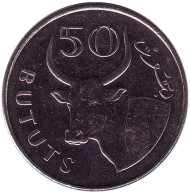 Монета 50 бутутов, 2011 год, Гамбия. Африканский бык. Монета 50 бутутов, 2011 год, Гамбия. Африканский бык.
