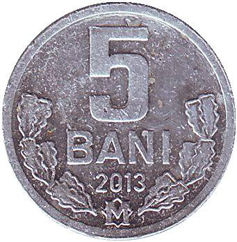 Монета 5 бани. 2013 год, Молдавия.