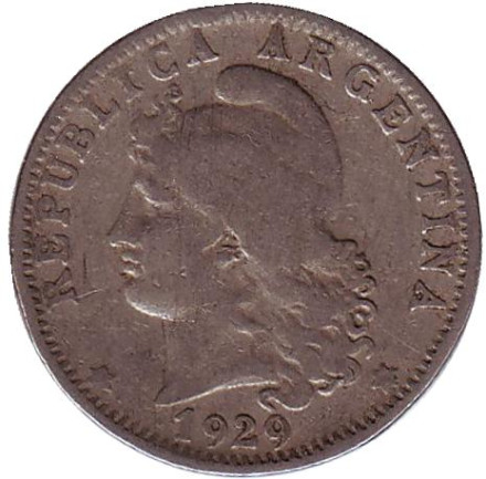 Монета 20 сентаво. 1929 год, Аргентина.