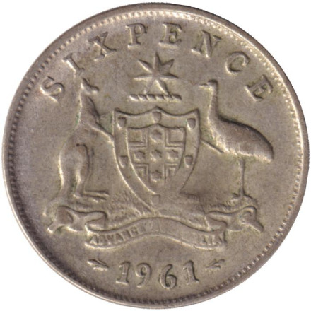 Монета 6 пенсов. 1961 год, Австралия.