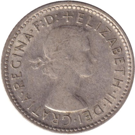 Монета 6 пенсов. 1961 год, Австралия.