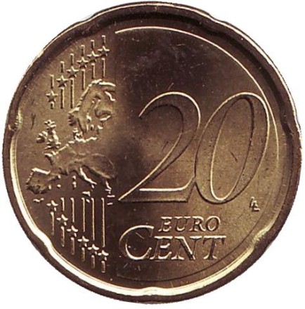 Монета 20 центов. 2008 год, Италия. Монета 20 центов. 2008 год, Италия.