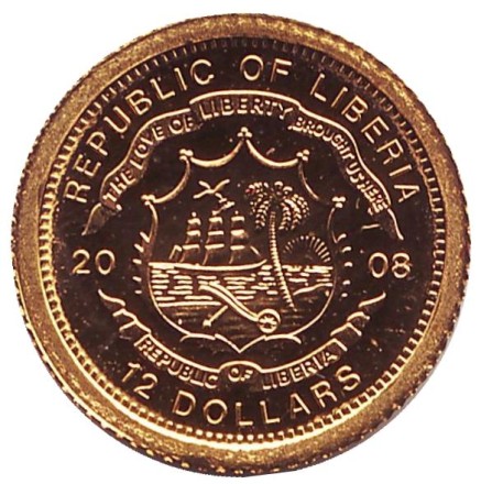 Монета 12 долларов. 2008 год, Либерия. Франция. "Страны Европы".
