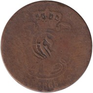 Монета 2 сантима. 1865 год, Бельгия. Монета 2 сантима. 1865 год, Бельгия.