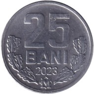 Монета 25 бани. 2023 год, Молдавия. Монета 25 бани. 2023 год, Молдавия.