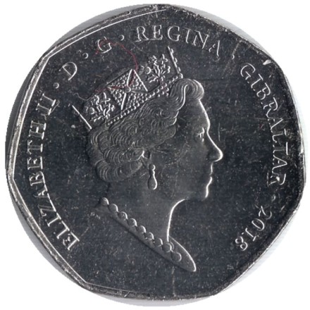 Монета 50 пенсов. 2018 год, Гибралтар. Дом Гибралтара в Лондоне.