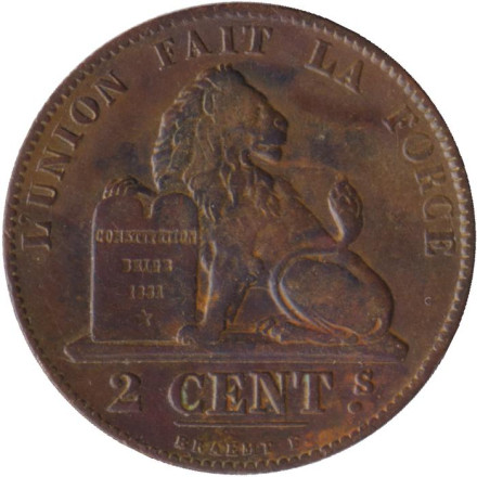 Монета 2 сантима. 1864 год, Бельгия. Монета 2 сантима. 1864 год, Бельгия.
