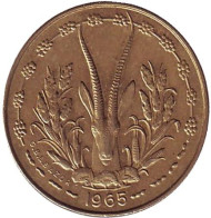Монета 5 франков. 1965 год, Западные Африканские Штаты. Монета 5 франков. 1965 год, Западные Африканские Штаты.