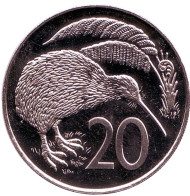 Монета 20 центов. 1983 год, Новая Зеландия. BU. Киви (птица). Монета 20 центов. 1983 год, Новая Зеландия. BU. Киви (птица).