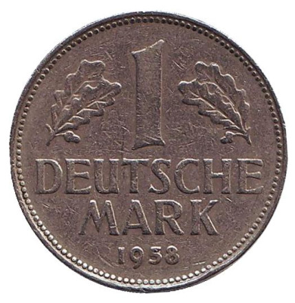 Монета 1 марка. 1958 год (D), ФРГ.