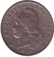 Монета 20 сентаво. 1926 год, Аргентина.