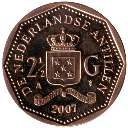 Монета 2,5 гульдена. 2007 год, Нидерландские Антильские острова.