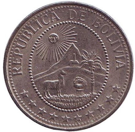 Монета 20 сентаво. 1973 год, Боливия. Монета 20 сентаво. 1973 год, Боливия.