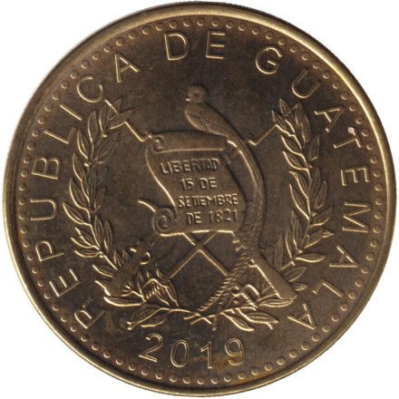 Монета 1 кетцаль. 2019 год, Гватемала. Монета 1 кетцаль. 2019 год, Гватемала.