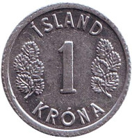 Монета 1 крона. 1976 год, Исландия. Монета 1 крона. 1976 год, Исландия.