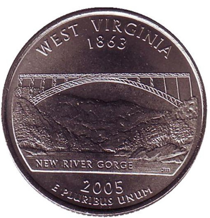 Монета 25 центов (D). 2005 год, США. Западная Виргиния. Штат № 35.