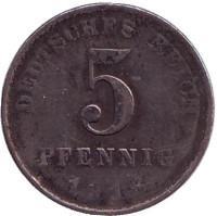 Монета 5 пфеннигов. 1916 год (A), Германская империя.