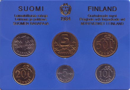 Набор монет Финляндии (6 шт), 1984 год, Финляндия. (в банковской упаковке) Набор монет Финляндии (6 шт), 1984 год, Финляндия. (в банковской упаковке)