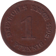 Монета 1 пфенниг. 1908 год (Е), Германская империя. Монета 1 пфенниг. 1908 год (Е), Германская империя.