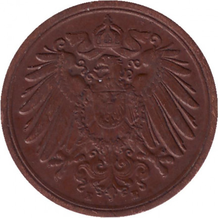 Монета 1 пфенниг. 1908 год (Е), Германская империя.